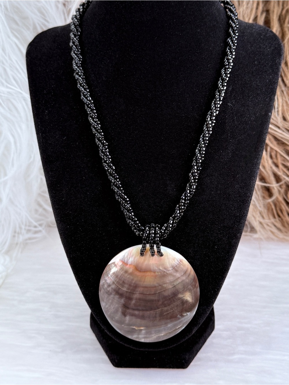 Rare One-of-a-Kind Vintage Natural Shell Pendant Beaded Necklace